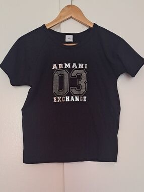 Armani Exchange Black Tee with Silver Rhinestone '03'